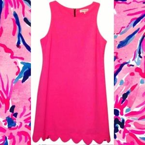 💕⚓️✨✨Hot Pink Casual Scalloped Trim Dress